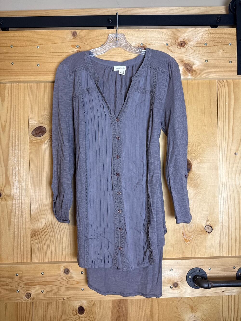Meadow Rue Anthropologie Mauve Purple Tunic Tie Back Top Sz M Button Blouse Boho